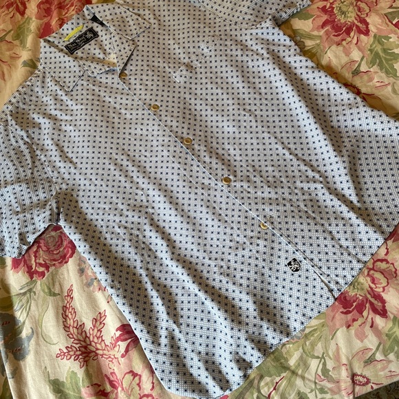 NAT NAST Size Large 100% Silk Camp Shirt MCM vibes  White / Blue Print SOPRANOS - Picture 15 of 15